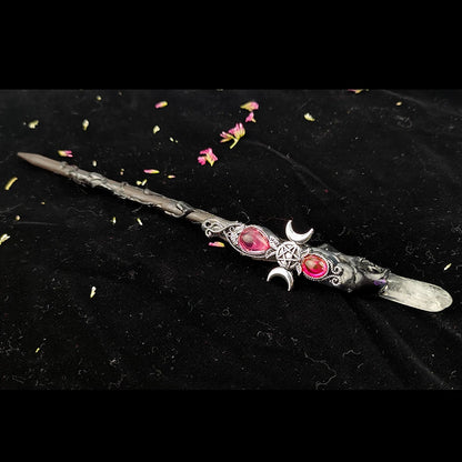 Triple Moon Crystal Wand for Altar Work