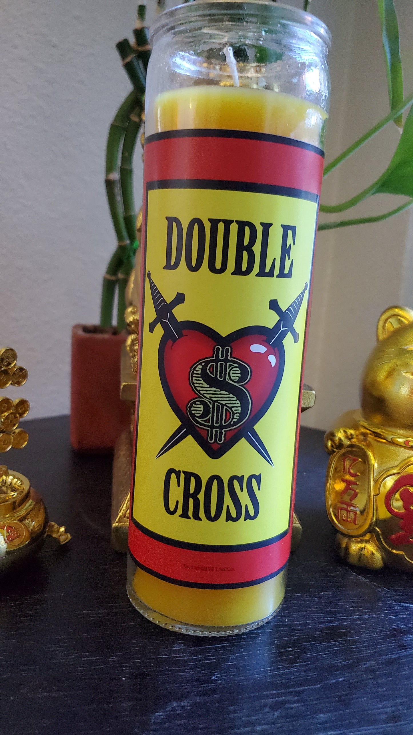 Yellow Fixed "Double Cross" 7 day Glass Vigil Candle Paraffin Wax #SpellCandles #RootWork #Conjure #CandleMagick #LuckyMojoCurioCo