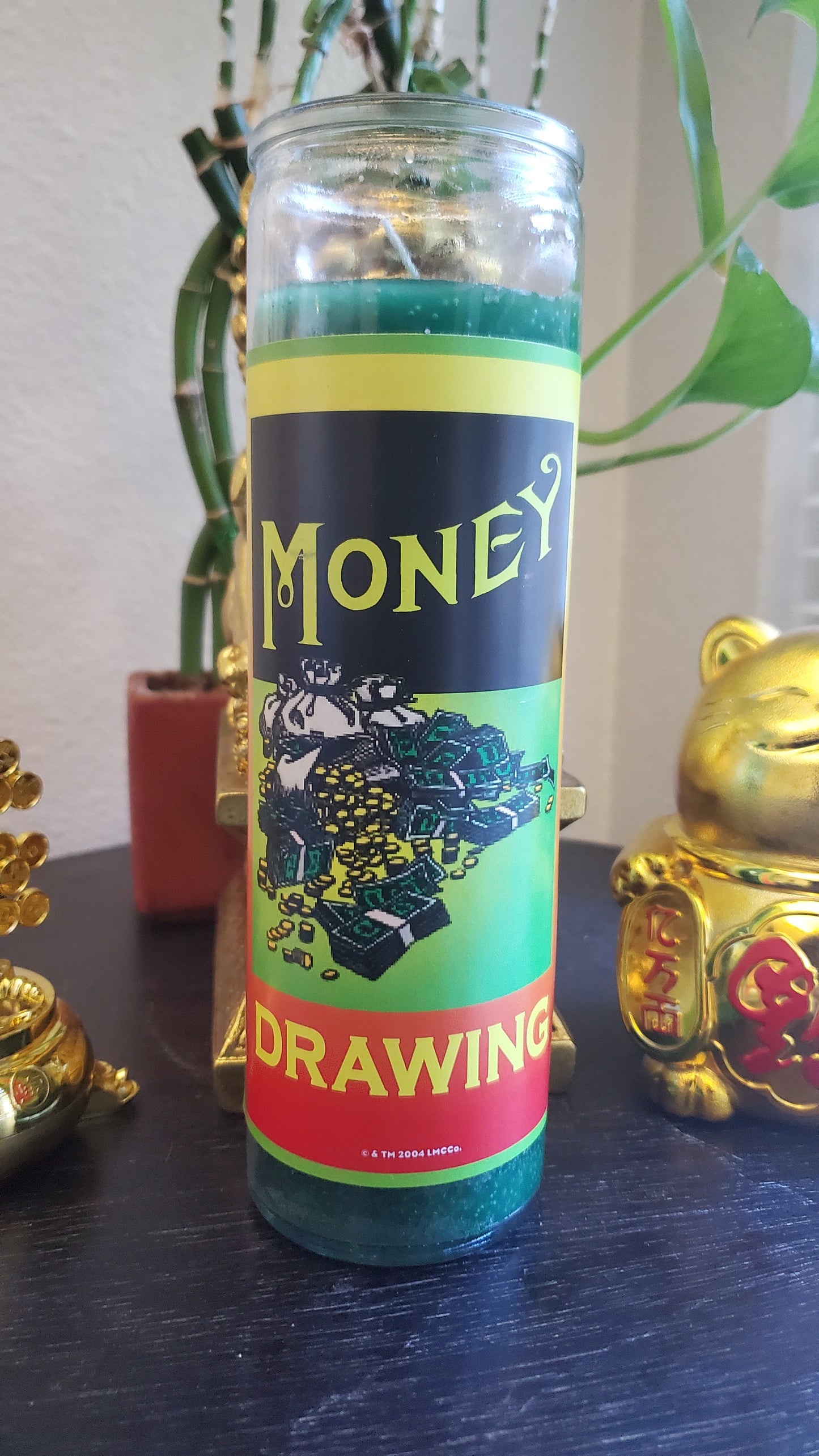 Green Fixed "Money Drawing" 7 day Glass Vigil Candle Paraffin Wax #SpellCandles #RootWork #Conjure #CandleMagick #LuckyMojoCurioCo