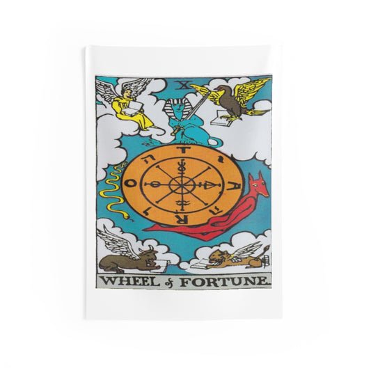 Wheel of Fortune Wall Tapestry (Pamela Coleman Smith Illustration) #Tarot #WallTapestry #MagickTapestries